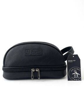 Original Penguin Black Faux Leather Dual Zip Travel Dopp Kit w/ Bottle NWT